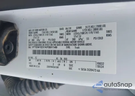 2019 Ford F-150 Xlt z USA, uszkodzony, nr VIN 1FTEW1E51KFB91149